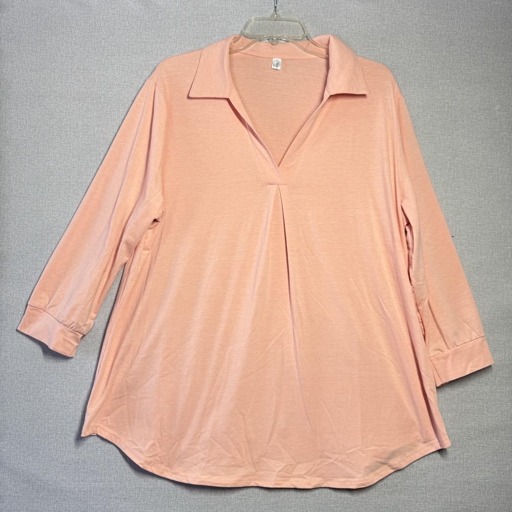 New Choice Shirt Women 2XL Peach Solid V Neck 3/4 Sleeve Tunic Top Stretch